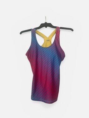 Women’s Nike Tank Top Fit Dry Racerback Y2K Striped Pink/Blue/Yellow  Size L